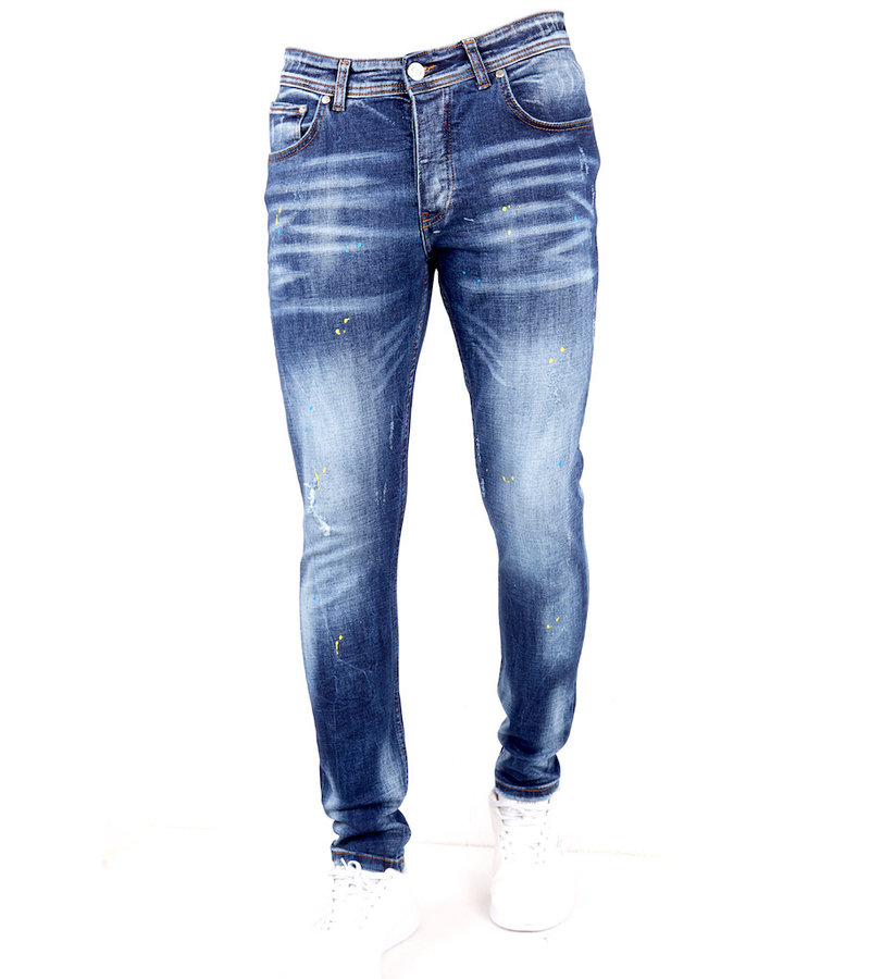 True Rise Jeans Med Slitning Slim Fit Paint Splatter - DC-008 - Bla