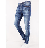 True Rise Jeans Med Slitning Slim Fit Paint Splatter - DC-008 - Bla