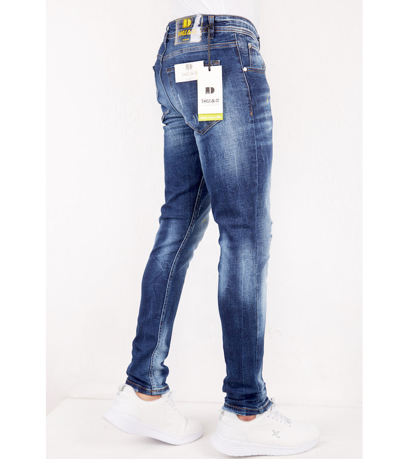 True Rise Jeans Med Slitning Slim Fit Paint Splatter - DC-008 - Bla