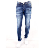 True Rise Slim Fit Slitna Jeans Med Färgstänk - DC-011- Bla