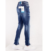 True Rise Slim Fit Slitna Jeans Med Färgstänk - DC-011- Bla