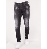 True Rise Slim Fit Jeans Met Gerafeld Effect - D&C-014 - Svart
