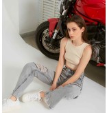 Robin-Collection Ribbstickade jeans hög midja - D83618 - Grå Robin-Collection Ribbstickade jeans hög midja - D83618 - Grå