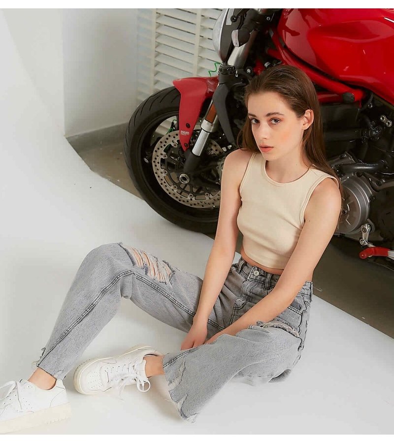 Robin-Collection Ribbstickade jeans hög midja - D83618 - Grå