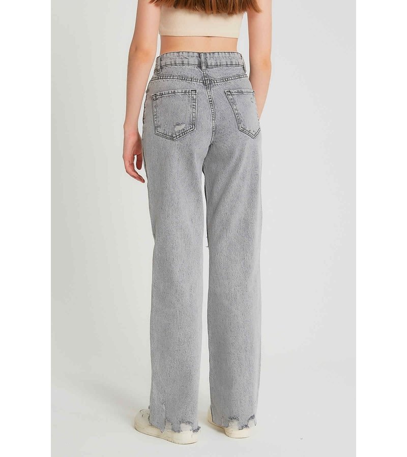 Robin-Collection Ribbstickade jeans hög midja - D83618 - Grå