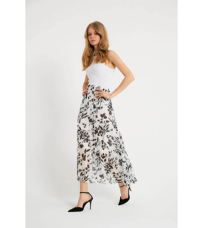 Robin-Collection Lång kjol med blommönster för kvinnor - M34833 - Vit