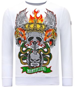 True Rise Sweatshirt Herr Skull Head - 3662 - Vit