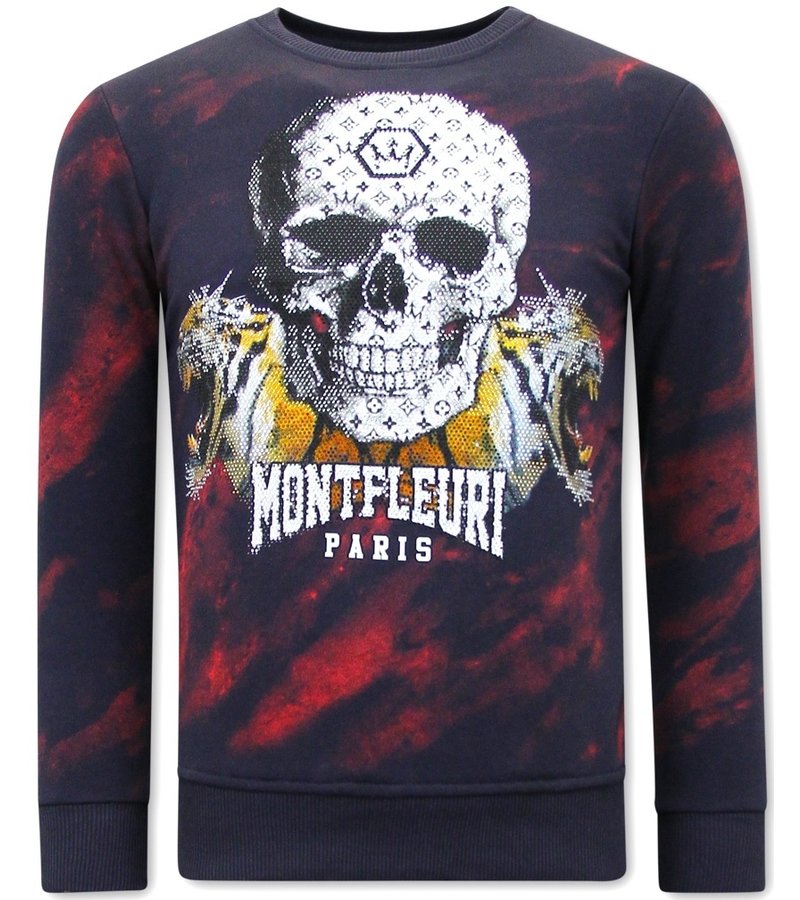 True Rise Sweatshirt Herr Skull Tiger - 3680 - Röd