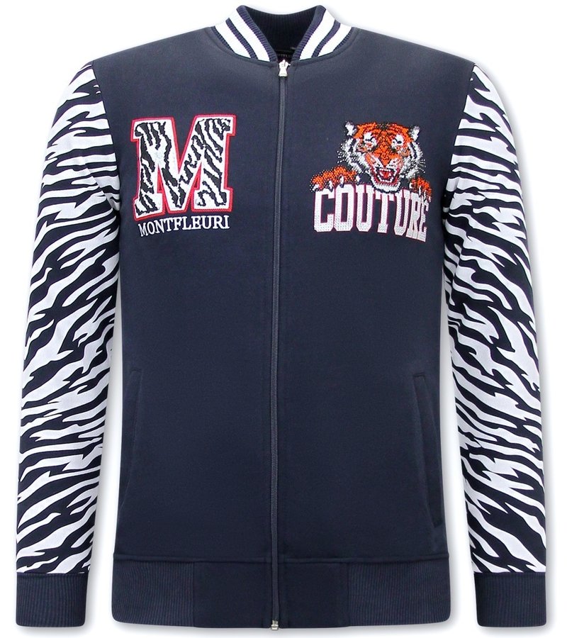 Top Star Cardigan För Män Med Tryck Tiger Design - 3689 - Blå