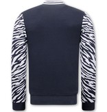 True Rise Cardigan För Män Med Tryck Tiger Design - 3689 - Blå