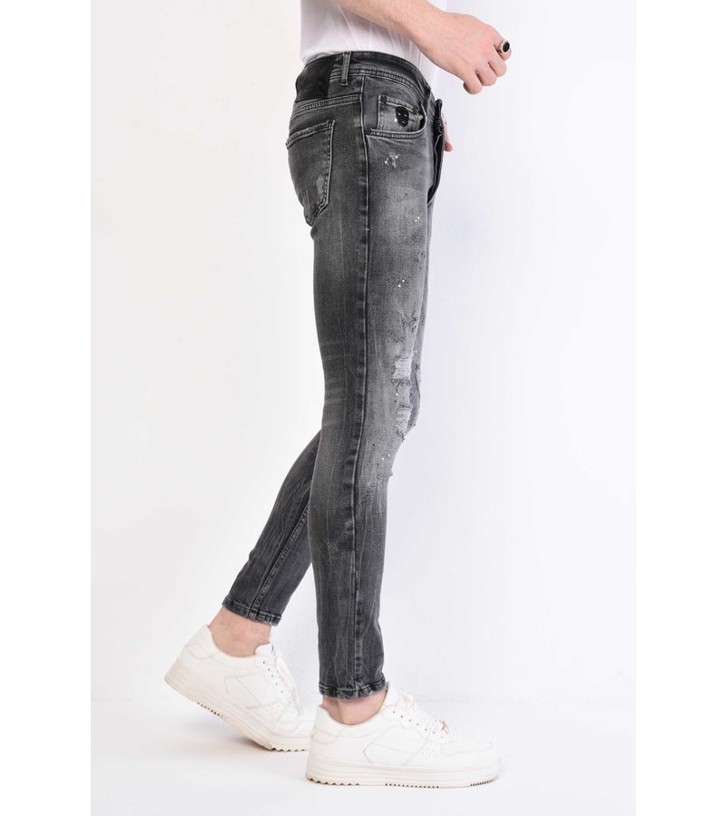 Local Fanatic Jeans Med Färgstänk Herr Slim Fit - 1069 - Gra