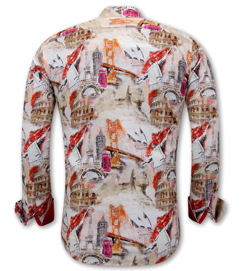 Gentile Bellini Konst Tryckt Skjorta Slim Fit -3108 - Brun