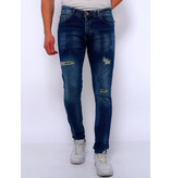 True Rise Jeans För Män Slim Fit - DC-048 - Bla