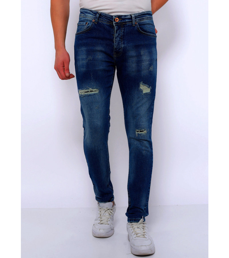 True Rise Jeans För Män Slim Fit - DC-048 - Bla