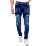 True Rise Jeans För Män Slim Fit - DC-048 - Bla