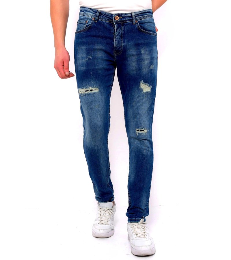 True Rise Jeans För Män Slim Fit - DC-048 - Bla