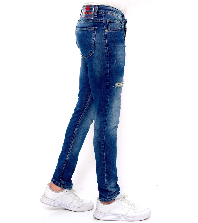 True Rise Jeans För Män Slim Fit - DC-048 - Bla