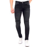 True Rise Jeans Med Slitning Slim Fit - DC-049 - Svart