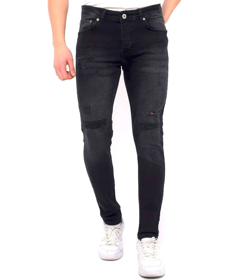 True Rise Jeans Med Slitning Slim Fit - DC-049 - Svart