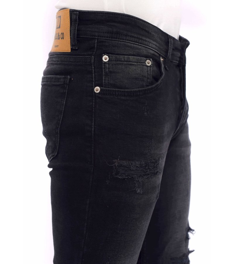 True Rise Jeans Med Slitning Slim Fit - DC-049 - Svart