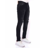 True Rise Jeans Med Slitning Slim Fit - DC-049 - Svart