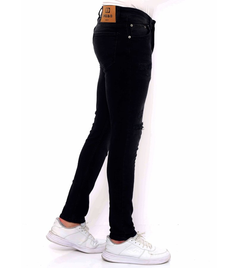 True Rise Jeans Med Slitning Slim Fit - DC-049 - Svart