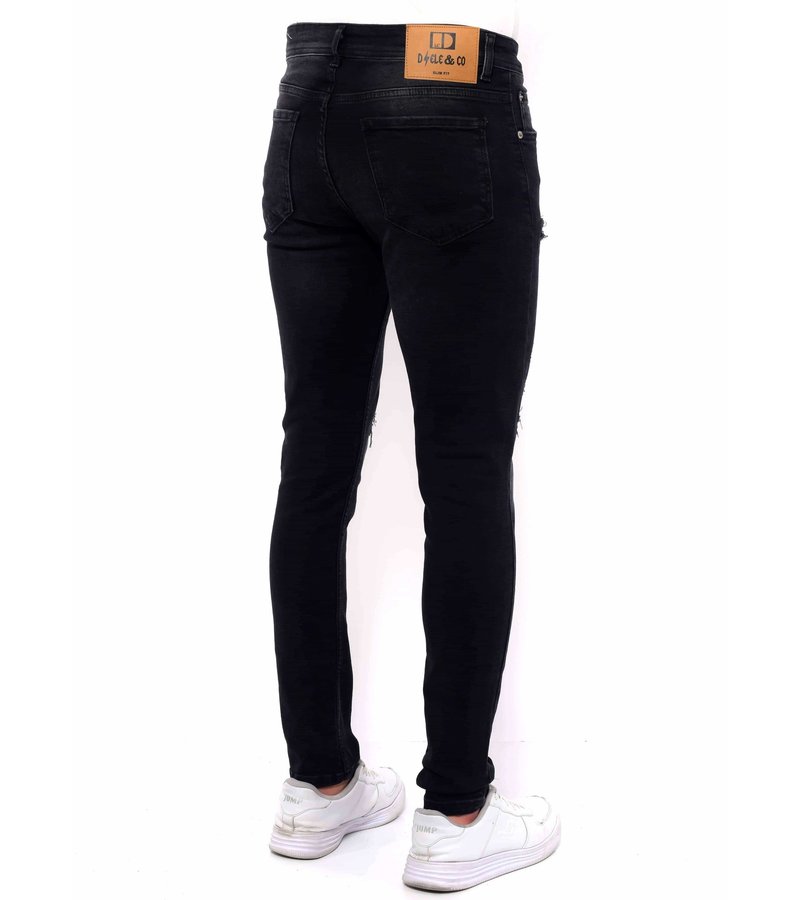 True Rise Jeans Med Slitning Slim Fit - DC-049 - Svart