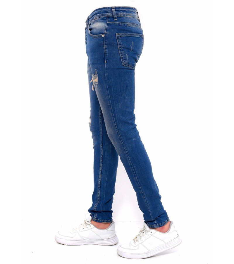 True Rise Ripped Jeans Herr Slim Fit Strech - DC-046 - Bla