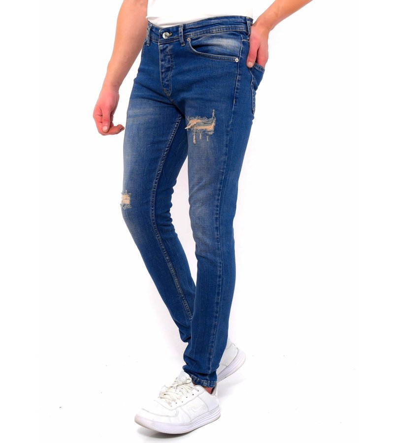 True Rise Ripped Jeans Herr Slim Fit Strech - DC-046 - Bla