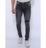 True Rise Slim Fit Slitna Jeans Med Färgstänk - DC-054 - Gra