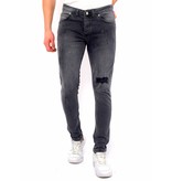 True Rise Slim Fit Slitna Jeans Med Färgstänk - DC-054 - Gra