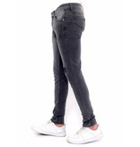 True Rise Slim Fit Slitna Jeans Med Färgstänk - DC-054 - Gra
