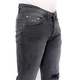 True Rise Slim Fit Slitna Jeans Med Färgstänk - DC-054 - Gra