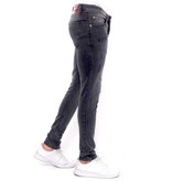 True Rise Slim Fit Slitna Jeans Med Färgstänk - DC-054 - Gra