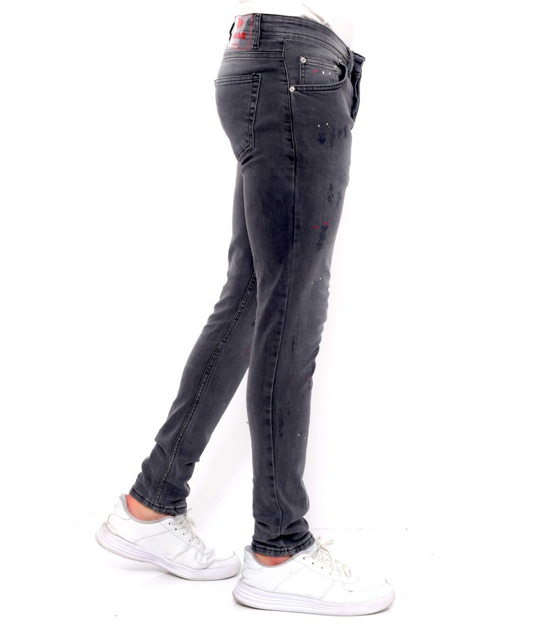 True Rise Slim Fit Slitna Jeans Med Färgstänk - DC-054 - Gra