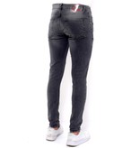 True Rise Slim Fit Slitna Jeans Med Färgstänk - DC-054 - Gra