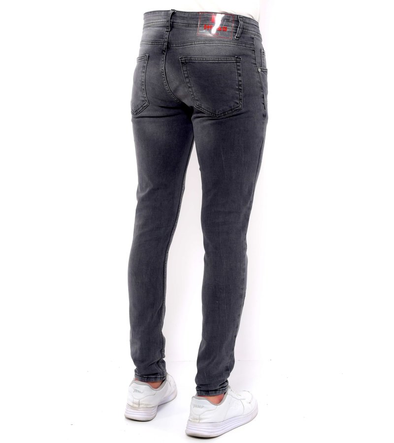 True Rise Slim Fit Slitna Jeans Med Färgstänk - DC-054 - Gra
