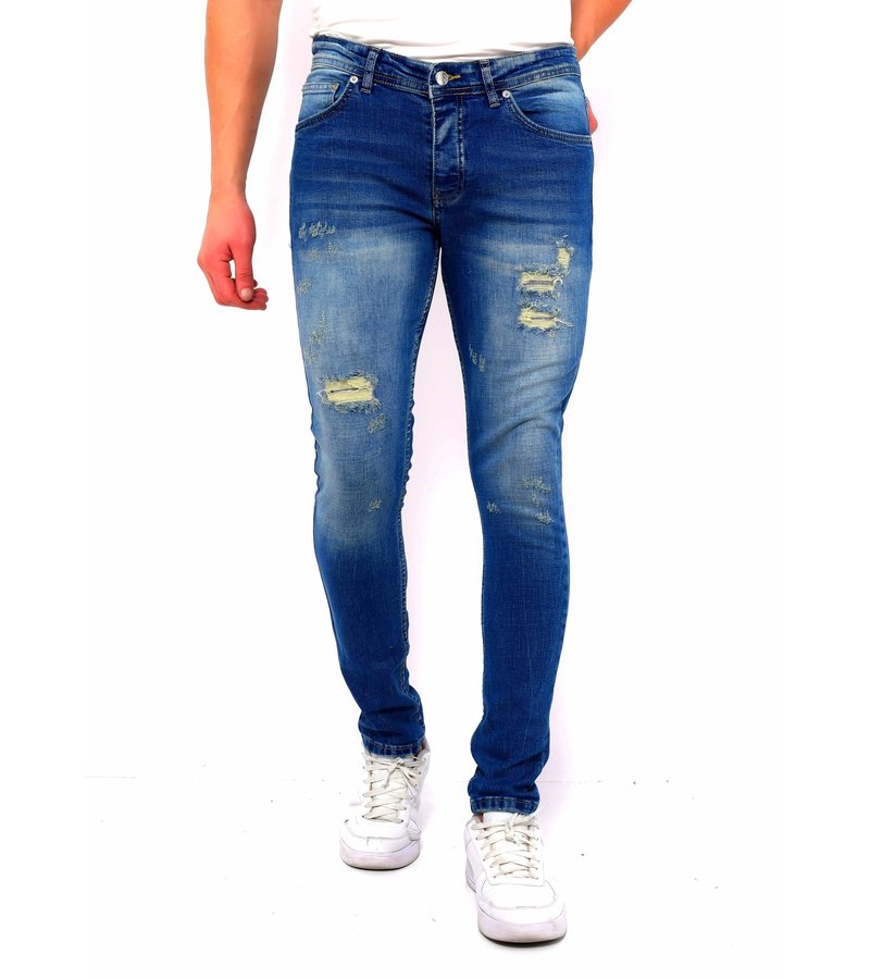 True Rise  Slim Fit Strech Jeans Herr Ripped - DC-045 - Bla