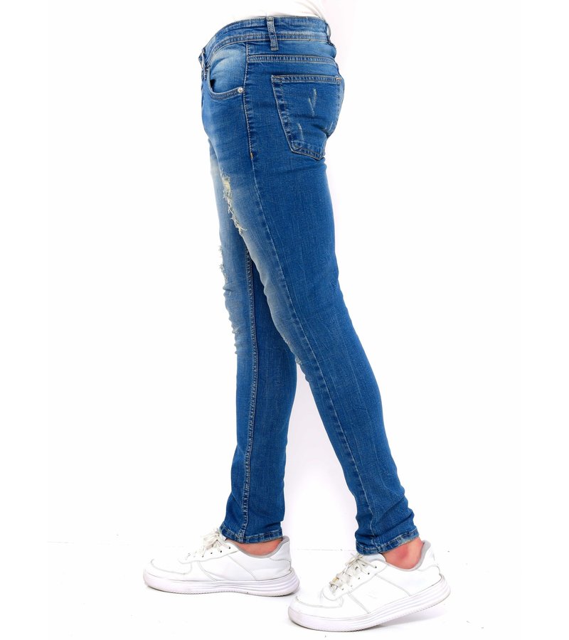 True Rise  Slim Fit Strech Jeans Herr Ripped - DC-045 - Bla