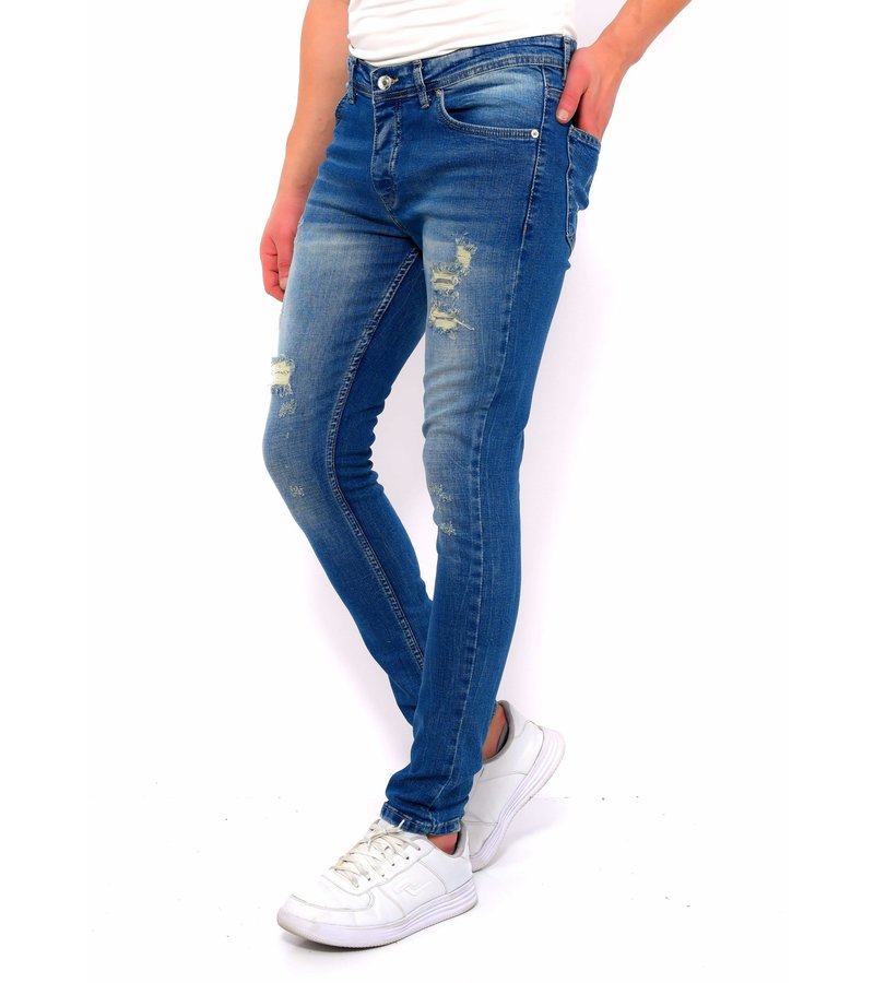 True Rise  Slim Fit Strech Jeans Herr Ripped - DC-045 - Bla