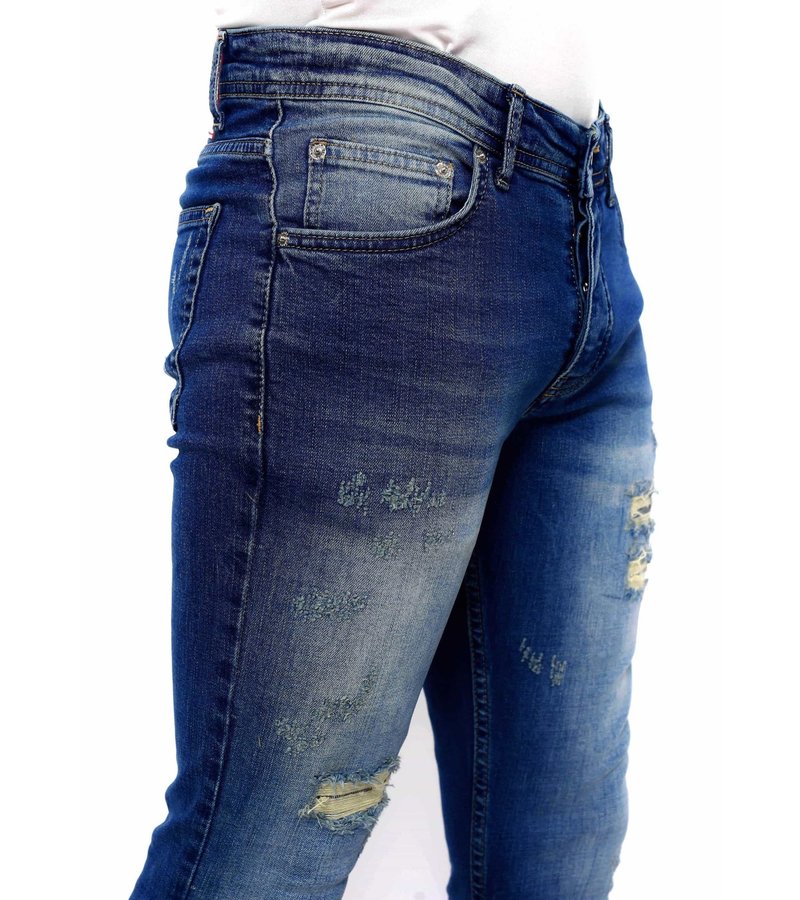 True Rise  Slim Fit Strech Jeans Herr Ripped - DC-045 - Bla