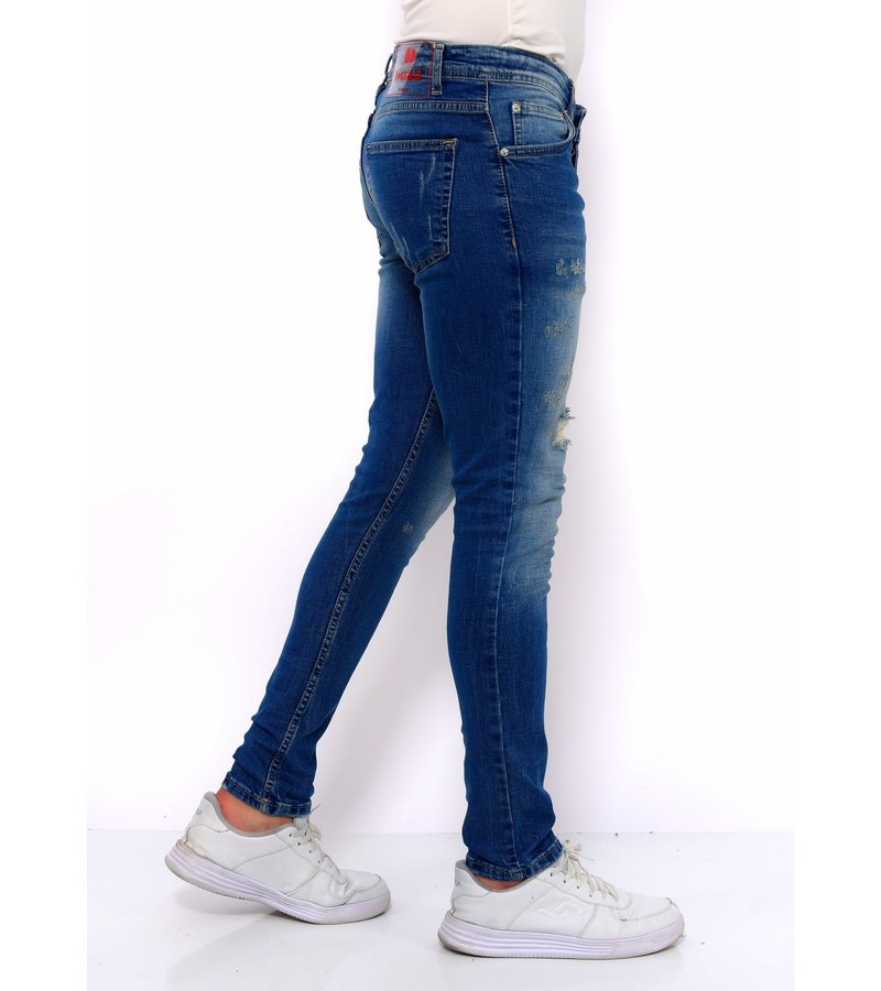 True Rise  Slim Fit Strech Jeans Herr Ripped - DC-045 - Bla