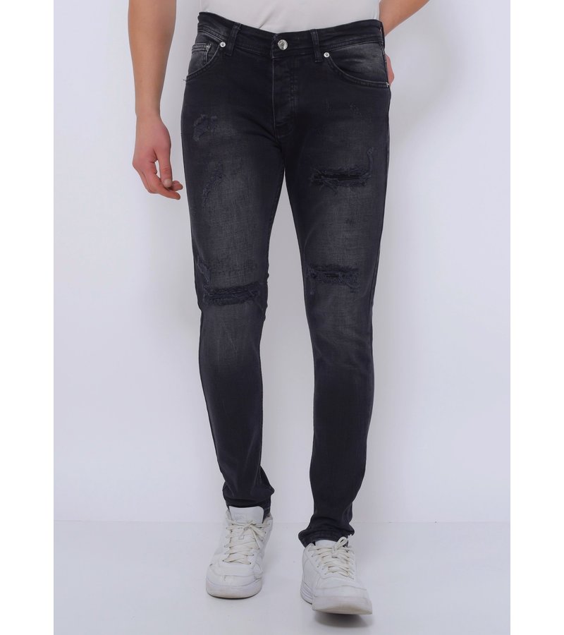 True Rise Jeans Ripped Herr Slim Fit Strech - DC-053 - Svart