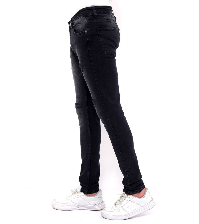 True Rise Jeans Ripped Herr Slim Fit Strech - DC-053 - Svart