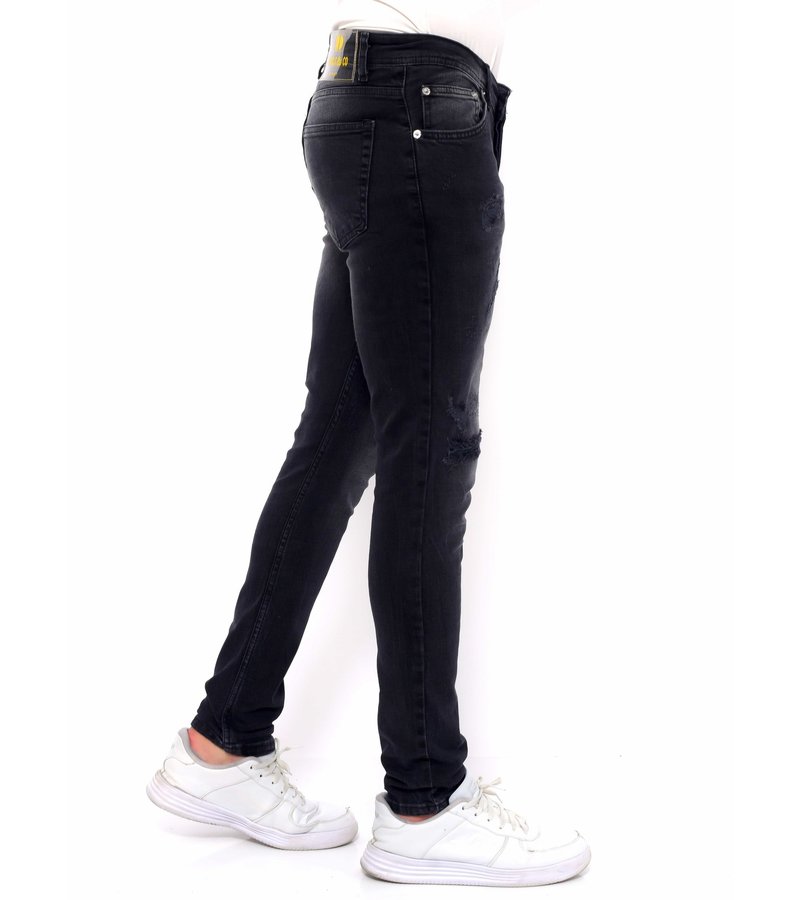 True Rise Jeans Ripped Herr Slim Fit Strech - DC-053 - Svart