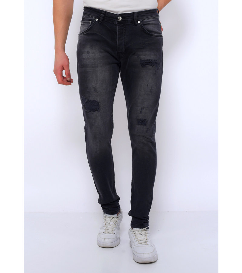 True Rise Jeans Med Färgstänk Herr Slim Fit Strech - DC-051 - Svart