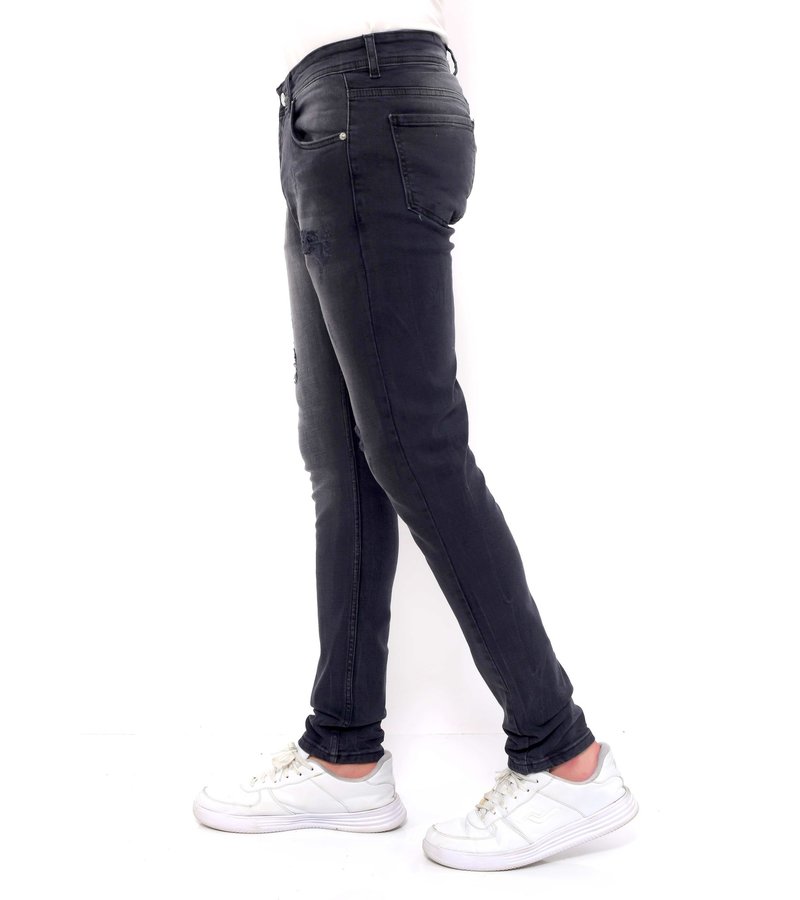 True Rise Jeans Med Färgstänk Herr Slim Fit Strech - DC-051 - Svart