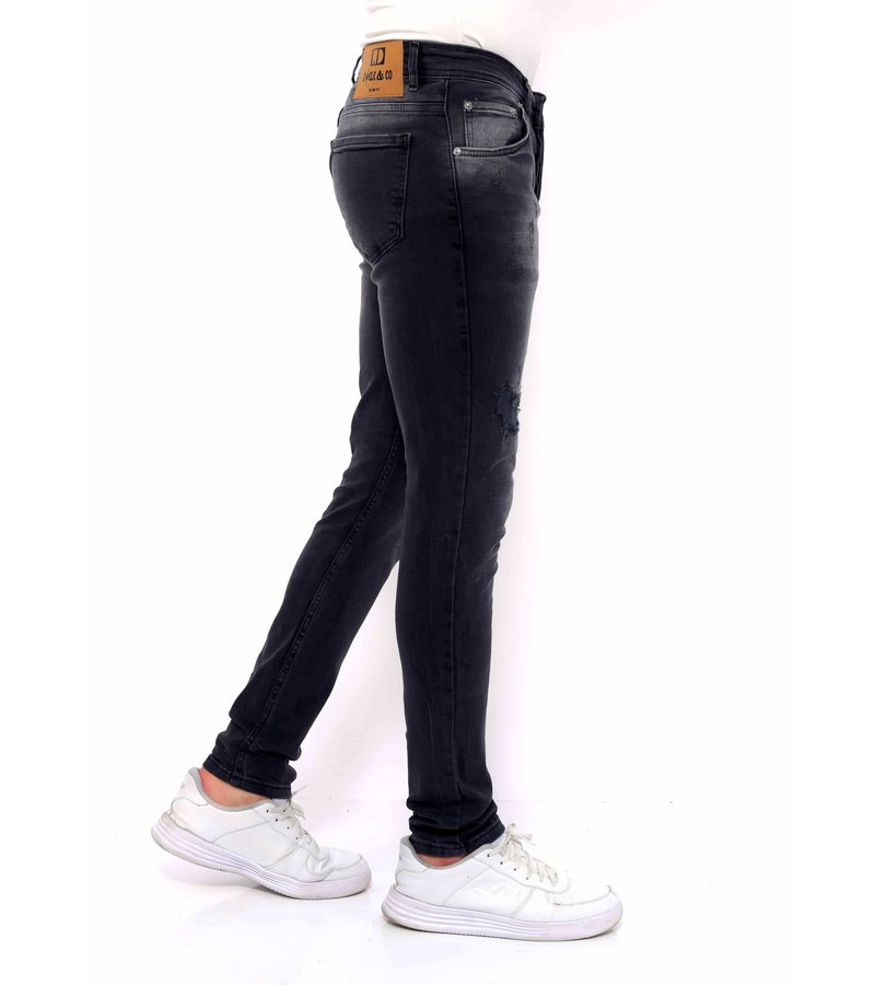 True Rise Jeans Med Färgstänk Herr Slim Fit Strech - DC-051 - Svart