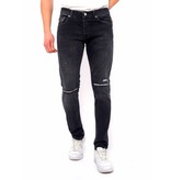 True Rise Ripped Svarta Jeans Herr Slim Fit - DC-040