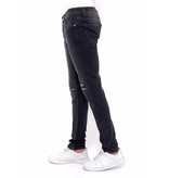 True Rise Ripped Svarta Jeans Herr Slim Fit - DC-040